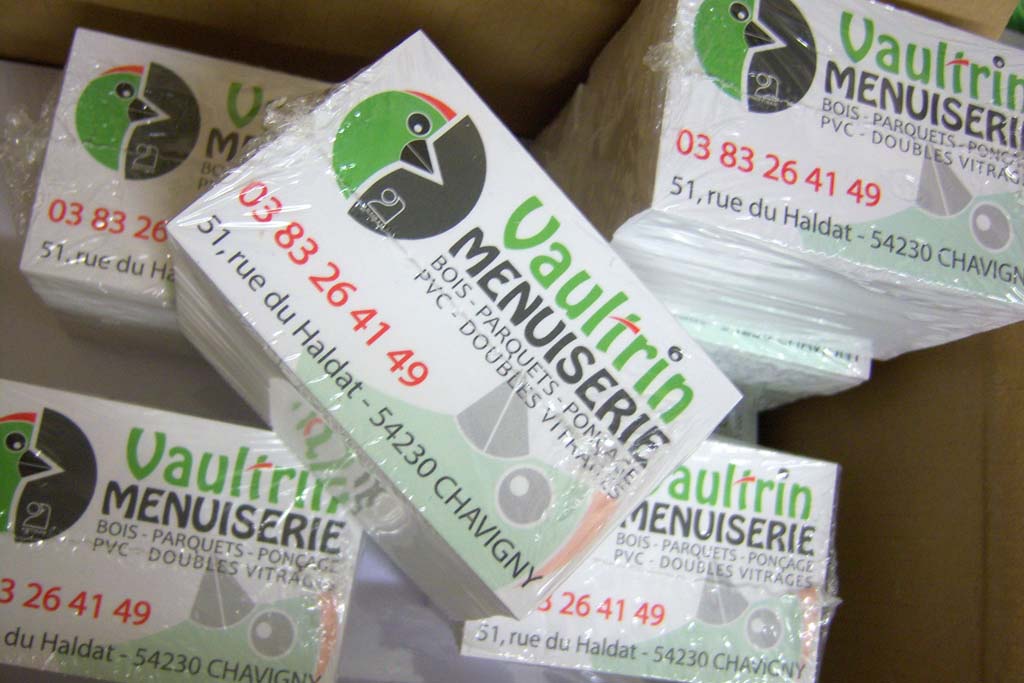 Impression cartes de visites avec le nouveau logo pour Vaultrin menuiserie à Chavigny en Lorraine !